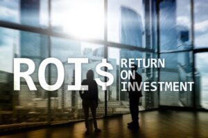 ROI - Return on investment, Financial market and stock trading concept.